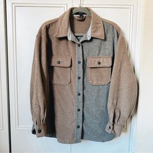 Multi-Color Shacket Neutral Brown and Gray Color Block Oversized Layering